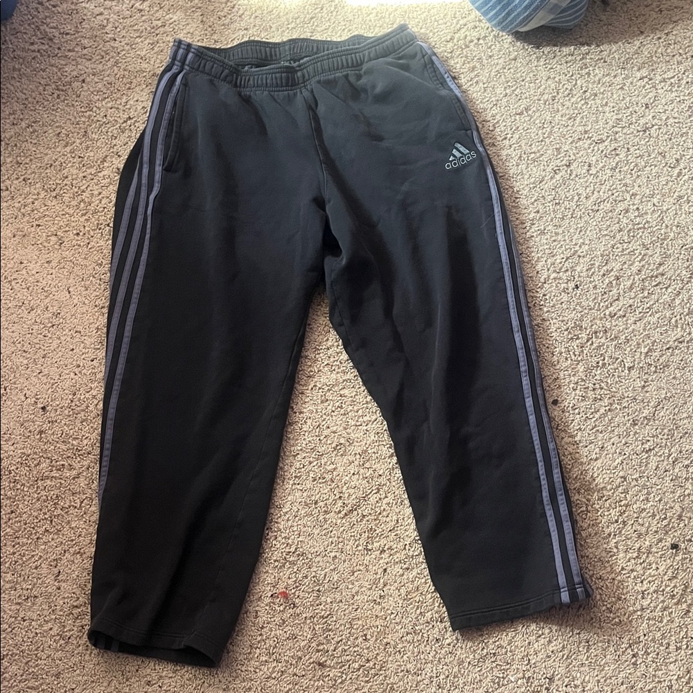 adidas Black Joggers with Gray Triple Stripes